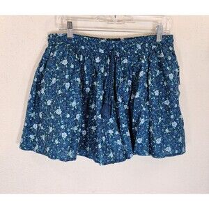 NWT Old Navy Shorts Women's Large Blue Floral Elastic Waist Pockets 100% Cotton